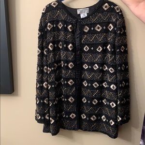 Papell Boutique Evening Jacket Black Gold Beaded